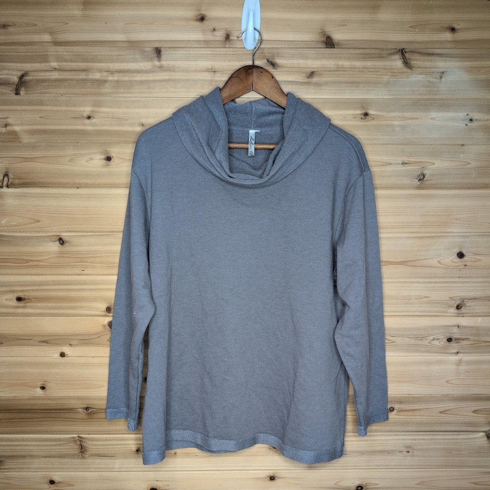 Lulu-B Cowl Neck Pullover Top Gray French Terry Long Sleeve‎ XL